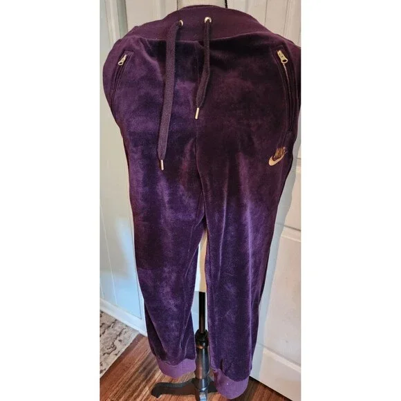 Rare NIKE Purple/Gold Zips VELOUR Athletic JOGGER Sweat Pants w/Red Tag Sz LG - Picture 3 of 7